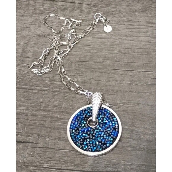 Swarovski Touchstone Crystal Blue Teal Reversible Silver Tone Chain Necklace - Picture 5 of 5